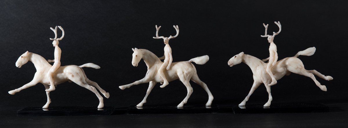 Expressive Portrait Sculpture By Holly Bennett, 24 X 7, Nature-Spirit Riders Xi, Xii & Xiii, Original Artwork