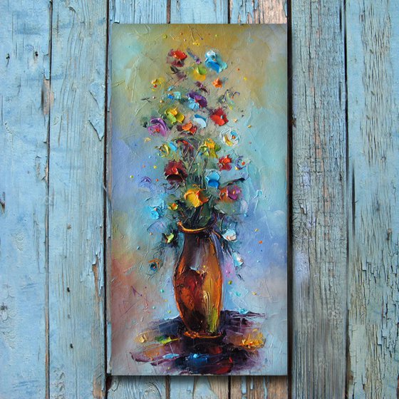 Summer glow, Original flower painting, Oil on canvas, Free shipping