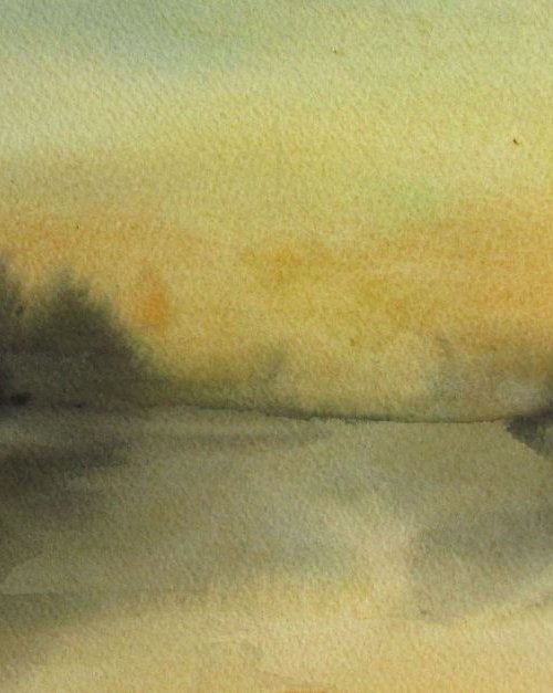 a painting a day #53 "Dusk at the lake' by Alfred  Ng