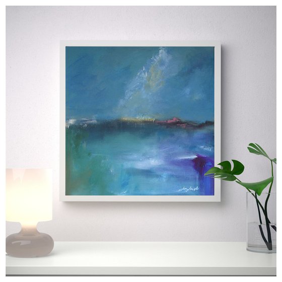 Distant Lights - Framed acrylic painting, 50 x 50cm