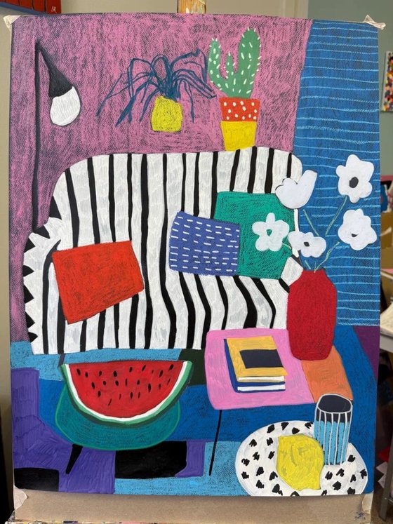 Striped interior with plants