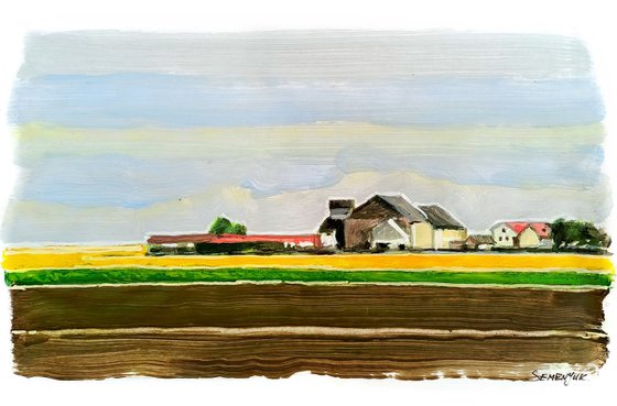 Landscape with farm in spring