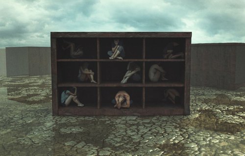 Fine Art Photography Print, Everyone Alone Together In Box, Fantasy Giclee Print, Limited Edition of 15 by Zuzana Uhlíková