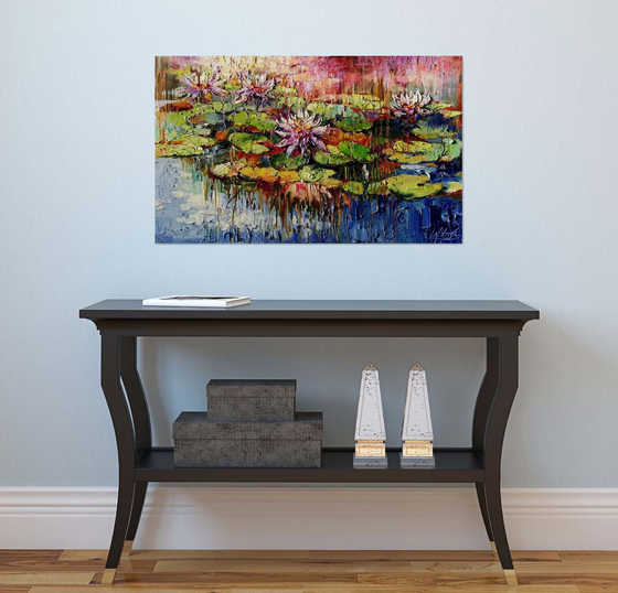 Water lilies pond oil original large impasto painting