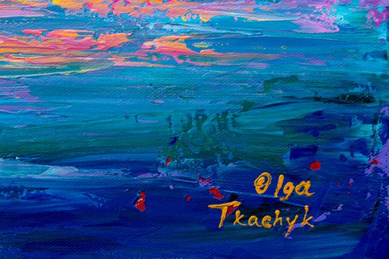 Ocean Sunset- Original Painting on Canvas, Heavy impasto seascape artwork