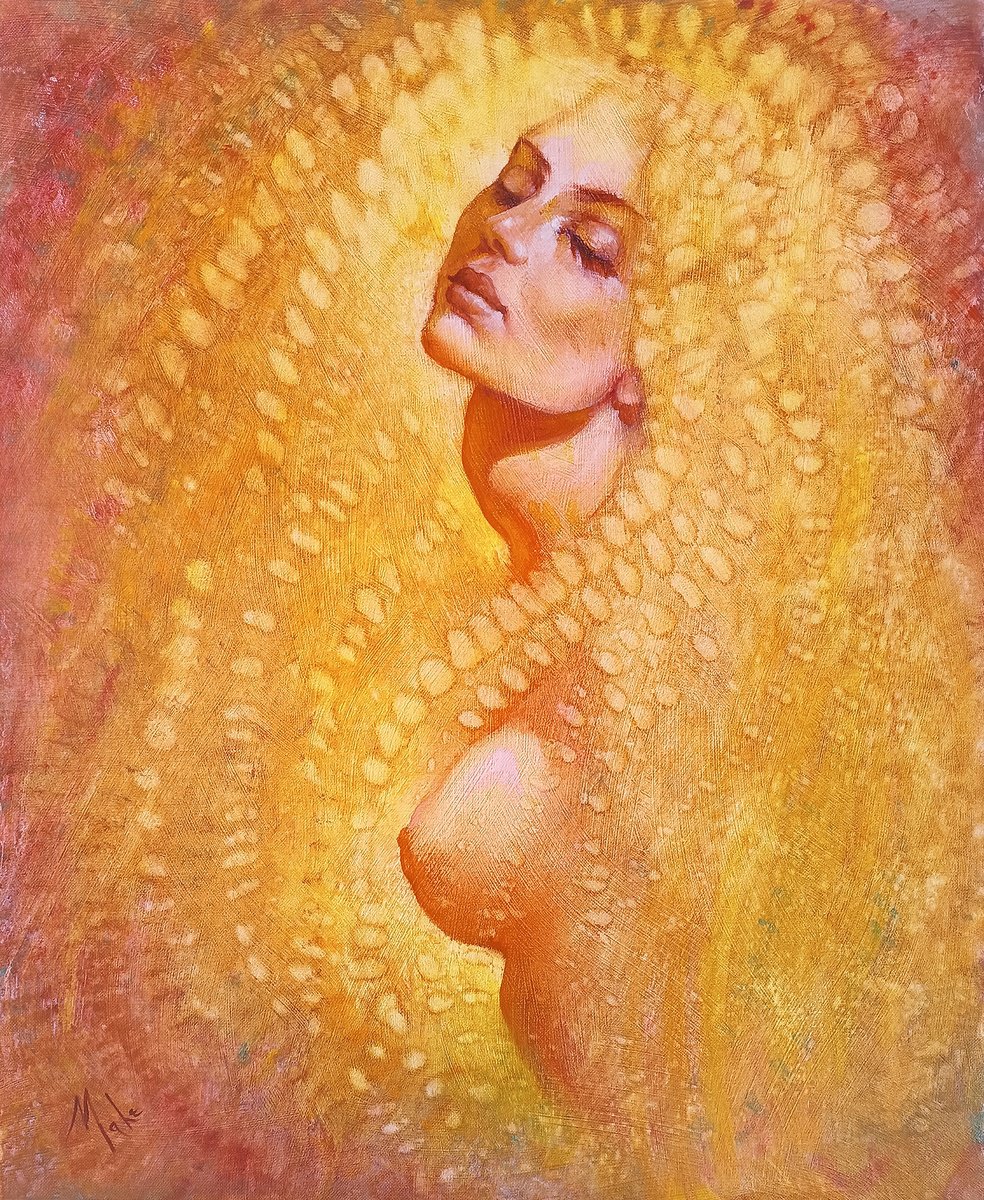 Expressive Portrait Oil Painting By Isabel Mahe, 21 X 26, Silence Is Golden, Original Artwork