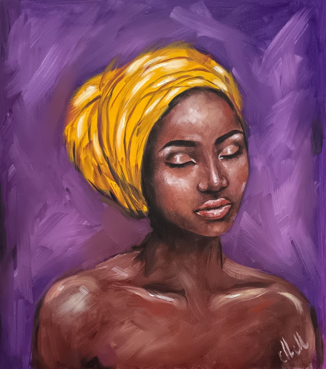 Impressionistic Portrait Oil Painting By Mateja Marinko, 14 X 16", Sensual Black Woman, Original Artwork