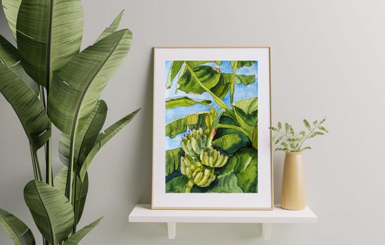 Banana plants - orignal tropical green watercolor