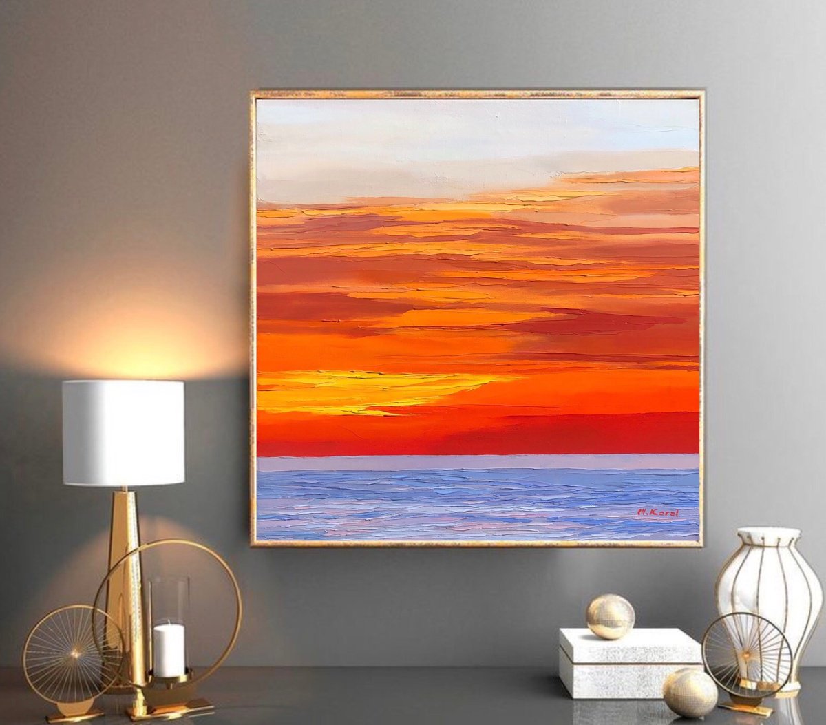 Abstract Landscape Oil Painting By Ulyana Korol, 16 X 16", Birth Of A New Day, Original Artwork