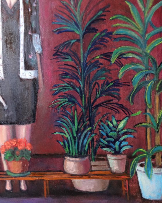 Woman with plants and flowers