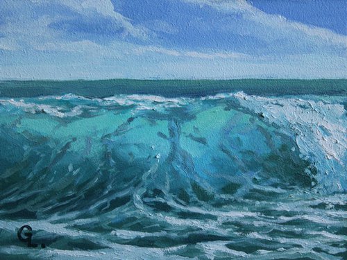 "Wave." 20x15 cm. SUN SKY SEA SAND liGHt ORIGINAL OIL PAINTING, GIFT by Linar Ganeev
