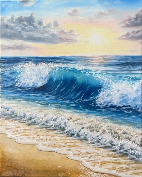 Sea waves and sunset