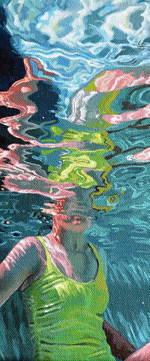 Underneath LXIII - Miniature swimming painting by Abi Whitlock