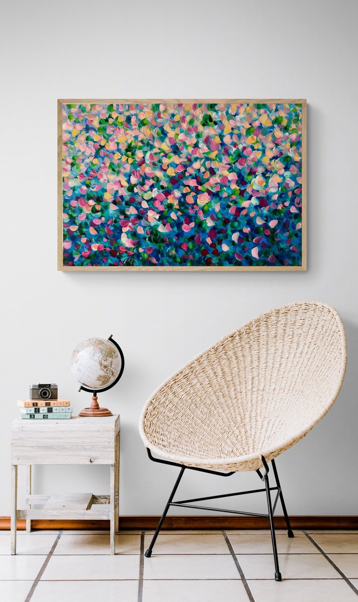 Abstract Botanical Acrylic Painting By Katherine Spiller, 37 X 25", Love Surrounds, Original Artwork