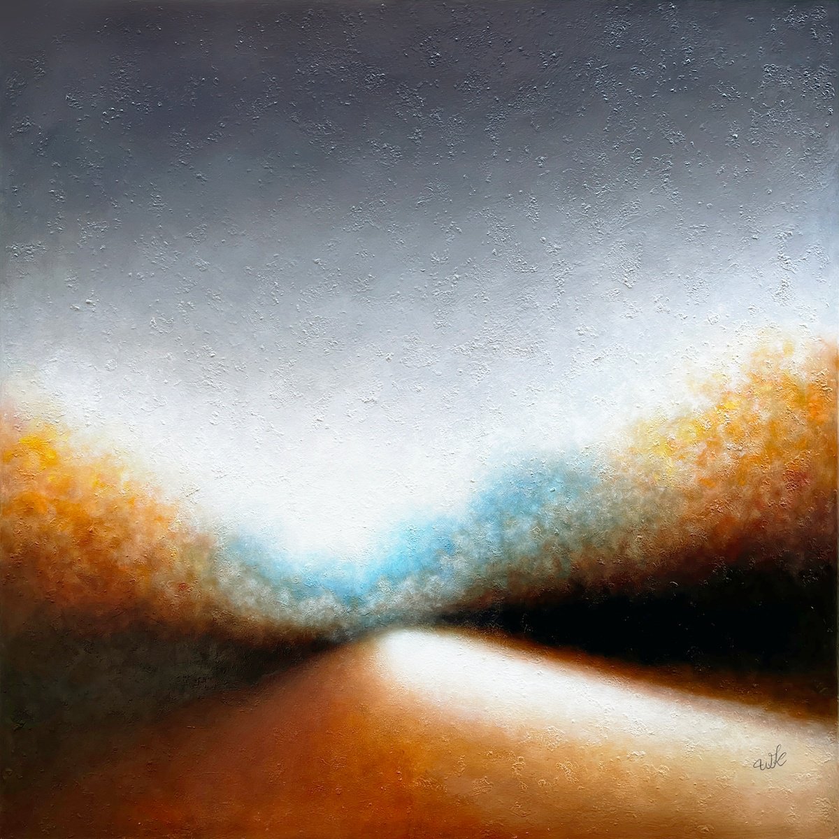 Surrealistic Landscape Oil Painting By Waldemar Kaliczak, 39 X 39", Amazing Play Of Light, Original Artwork