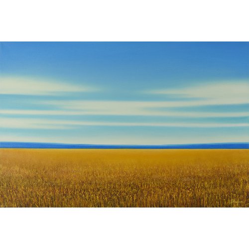 Golden Glow - Blue Sky Gold Field Landscape by Suzanne Vaughan