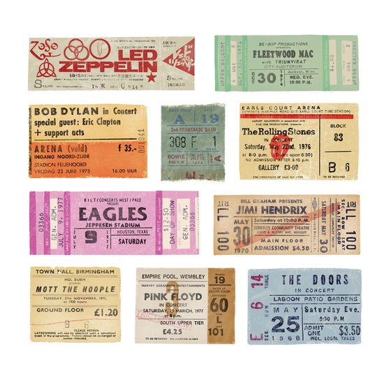 Seventies, vintage gig ticket collection - limited-edition art print