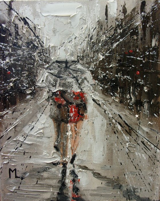 " OUR CITY " original painting CITY palette knife VALENTINE'S DAY