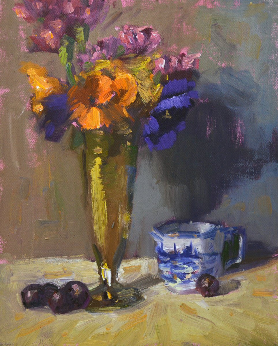 Impressionistic Still Life Oil Painting By Kristina Sellers, 8 X 10", Petite Pansies, Original Artwork