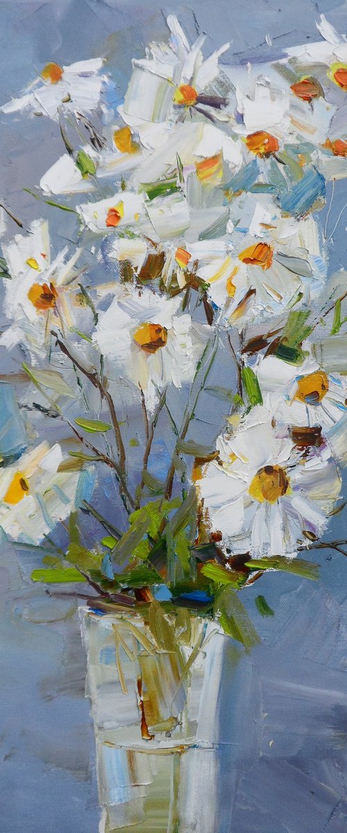 Beautiful Delicate Flowers Chrysanthemum Blue Art Canvas by Yehor Dulin
