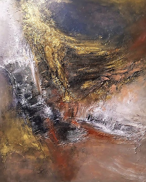 Gold Flashes 100x120cm Abstract Textured Painting