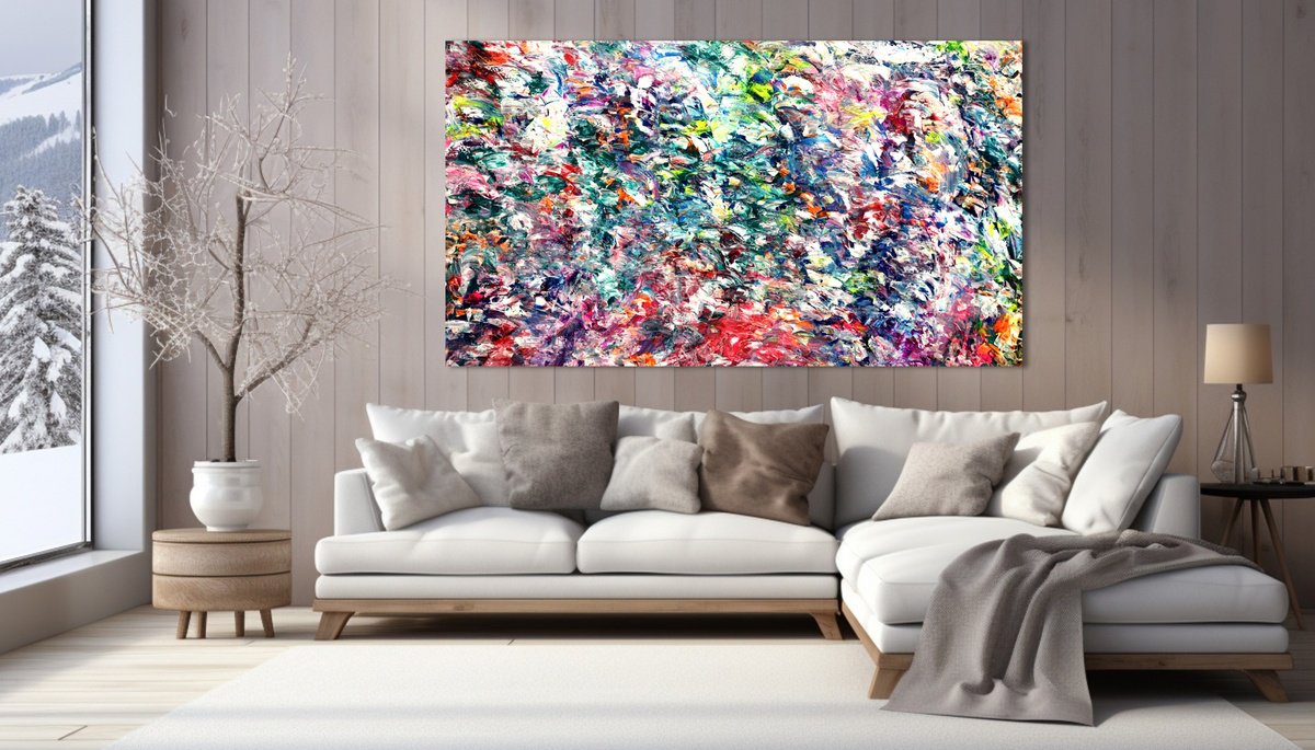 Organic Abstract Acrylic Painting By Estelle Asmodelle, 78 X 44, Snow Covered Landscape, Original Artwork