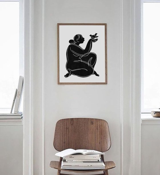 Linoprint "Bird-2" 40x50cm