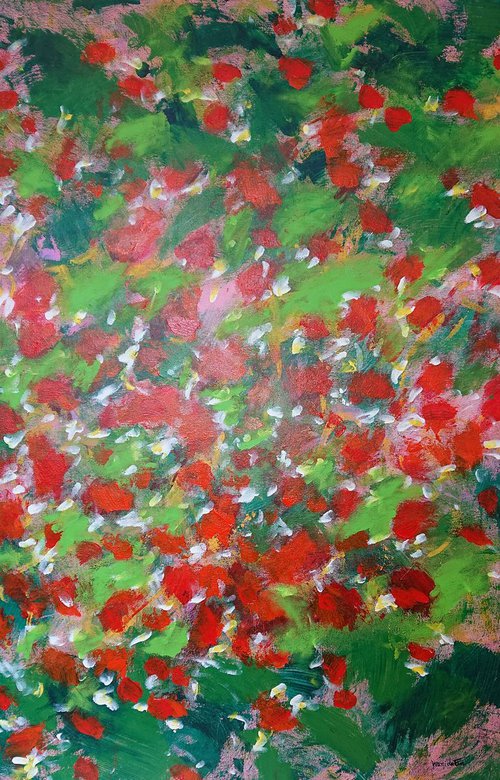 Summer Strawberry, Origainal abstract painting, Ready to hang by WanidaEm