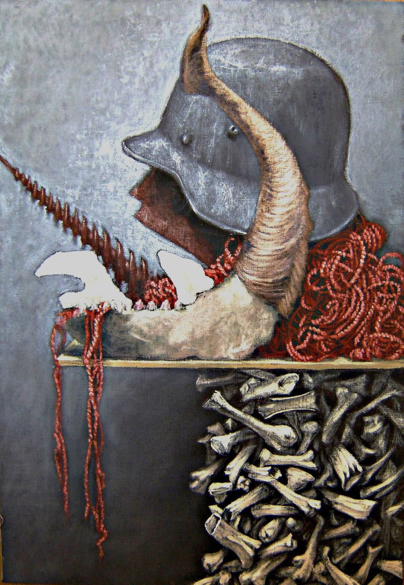 Surrealistic Still Life Oil Painting By Antonio Mele, 20 X 30, La Capra Carnivora., Original Artwork