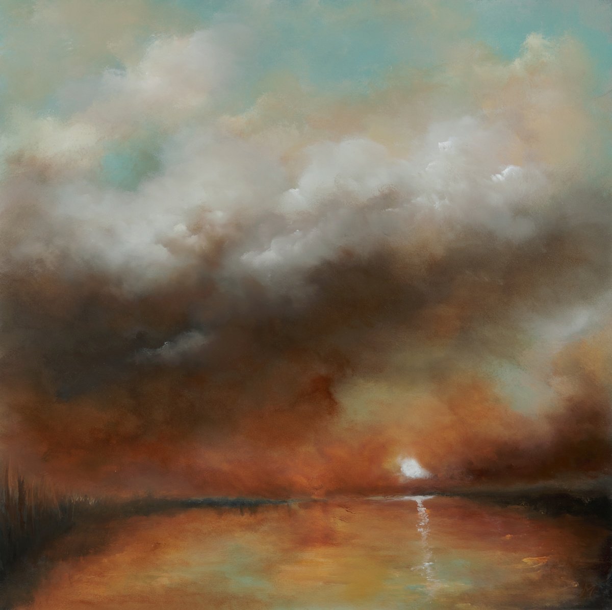 Sunset Evening, The Norfolk Fenland By Rolf Marriott, 25 X 25, Artwork For Sale On Artfinder
