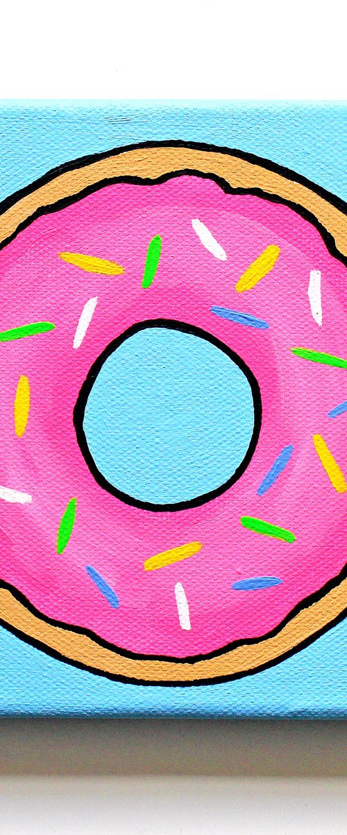Donut Pop Art Painting On Miniature Canvas by Ian Viggars