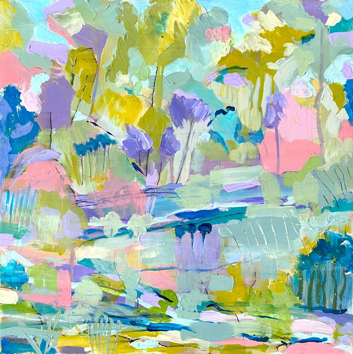 Abstract Landscape Acrylic Painting By Nikki Wheeler, 14 X 14", Sense Of Place, Original Artwork