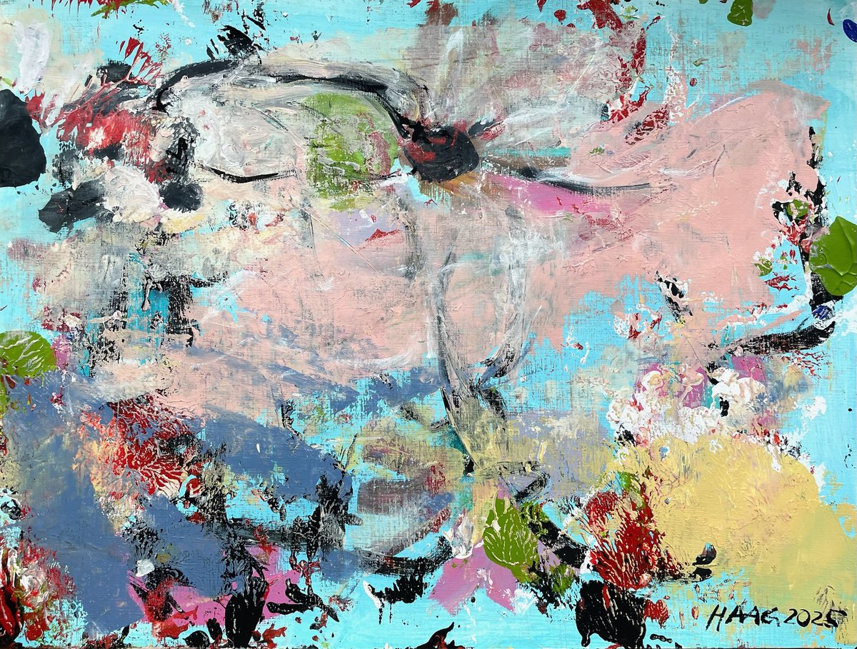 Organic Botanical Acrylic Painting By Christel Haag, 19 X 14, Sing Your Song 2, Original Artwork