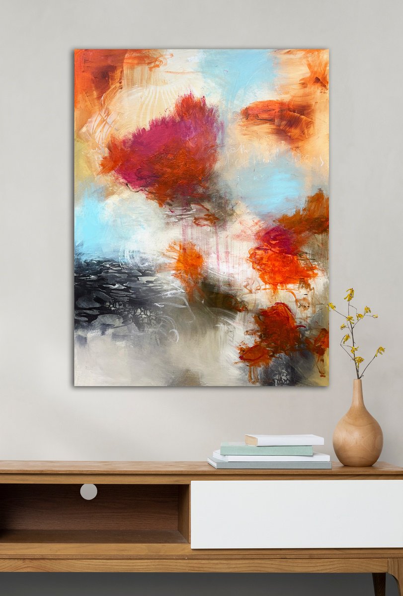 Abstract Acrylic Painting By Andrada Anghel, 30 X 40, Flowers In The Sky, Original Artwork