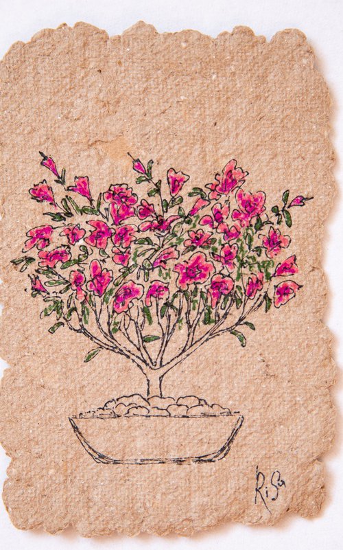 Azalea tree drawing on the author's craft paper by Rimma Savina