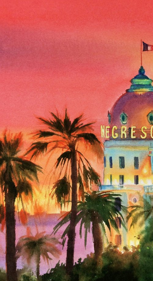 The Negresco Hotel, France, Ni by Olga Beliaeva Watercolour