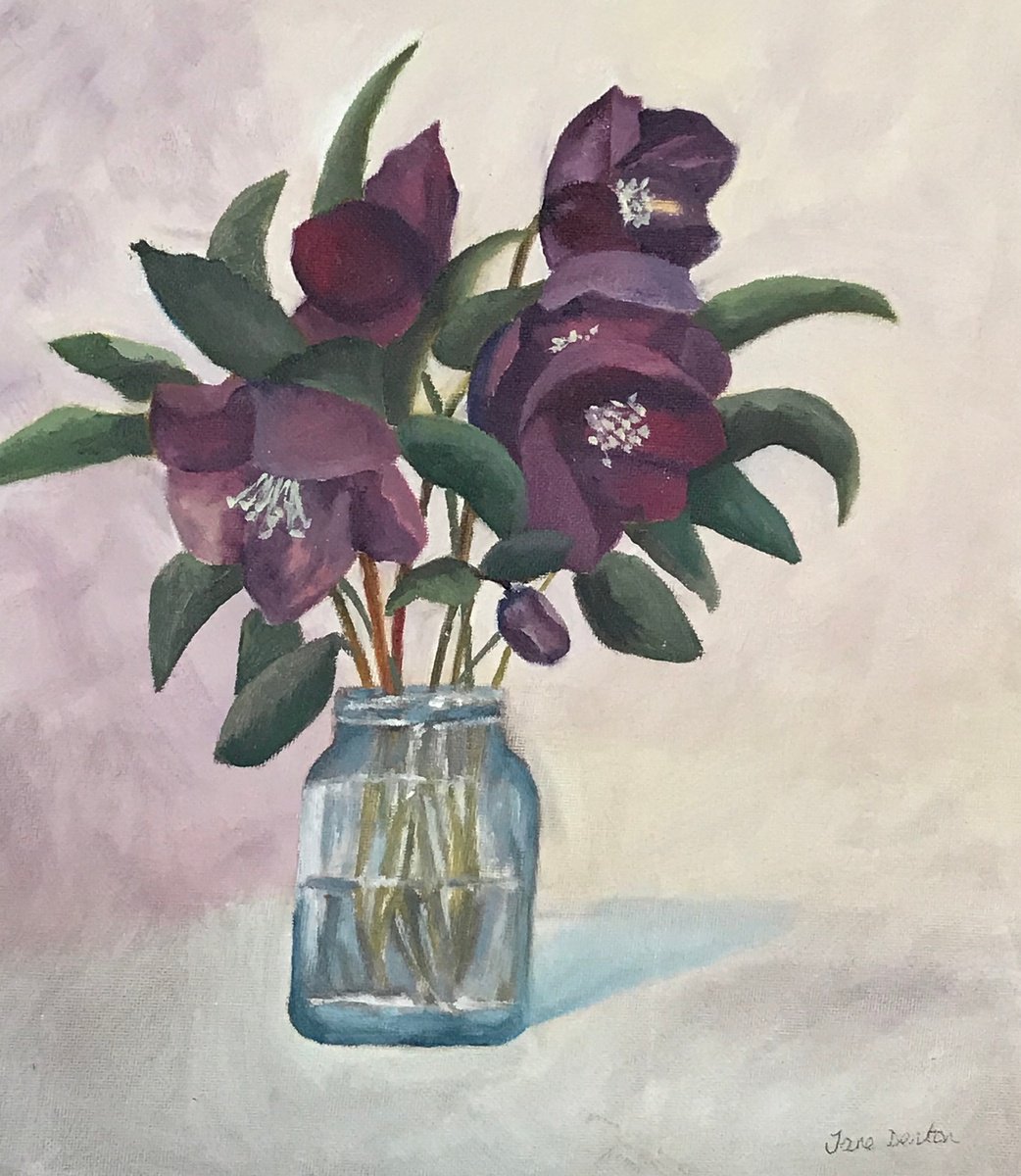 Impressionistic Botanical Oil Painting By Jane Denton, 13 X 15, Hellebores In Oil, Original Artwork