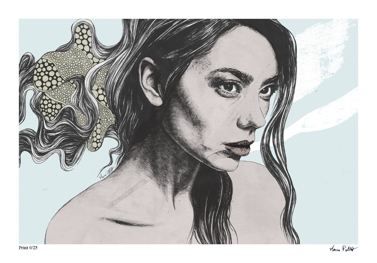 Expressive Portrait Print By Marco Paludet, 20 X 14", Altered Course Pop Art, Original Artwork