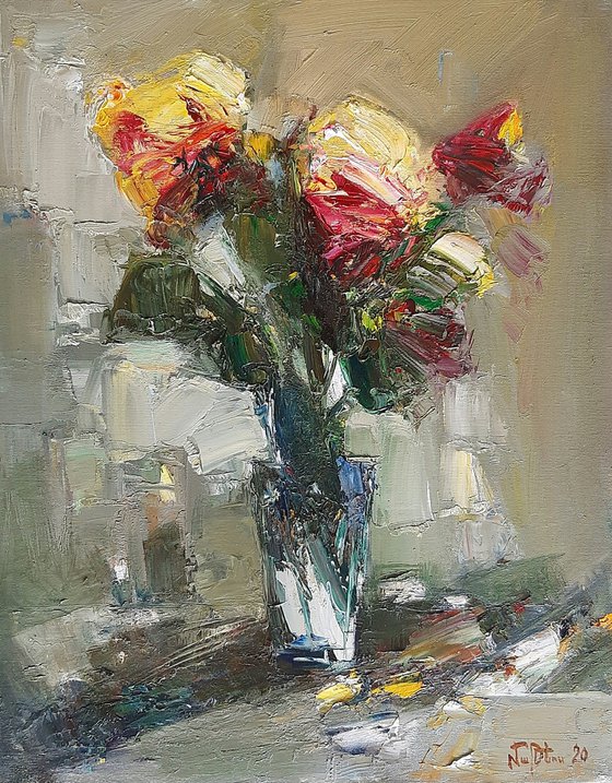 Still life flowers, 40x50cm, oil painting, palette knife