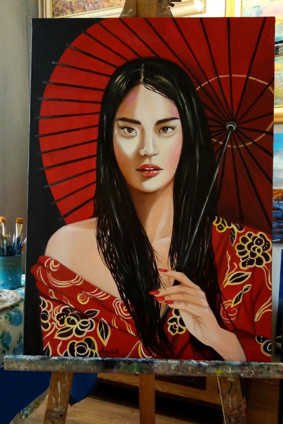 Geisha with red kimono