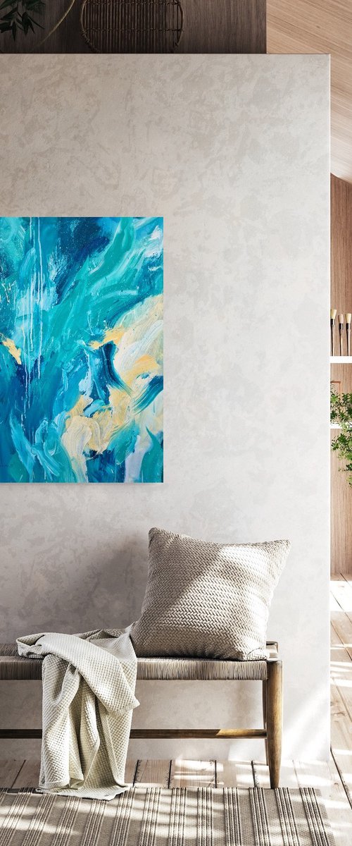 California Vibe. Abstract turquoise painting. by Mariana Briukhanova