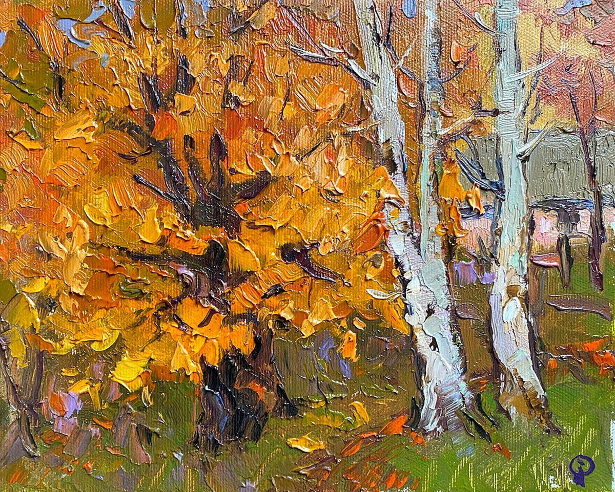 Impressionistic Landscape Oil Painting By Kalenyuk Alex, 10 X 8", Autumn Gold, Original Artwork