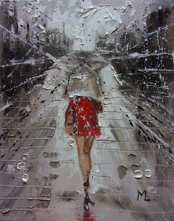 " RAINY... " original painting CITY palette knife