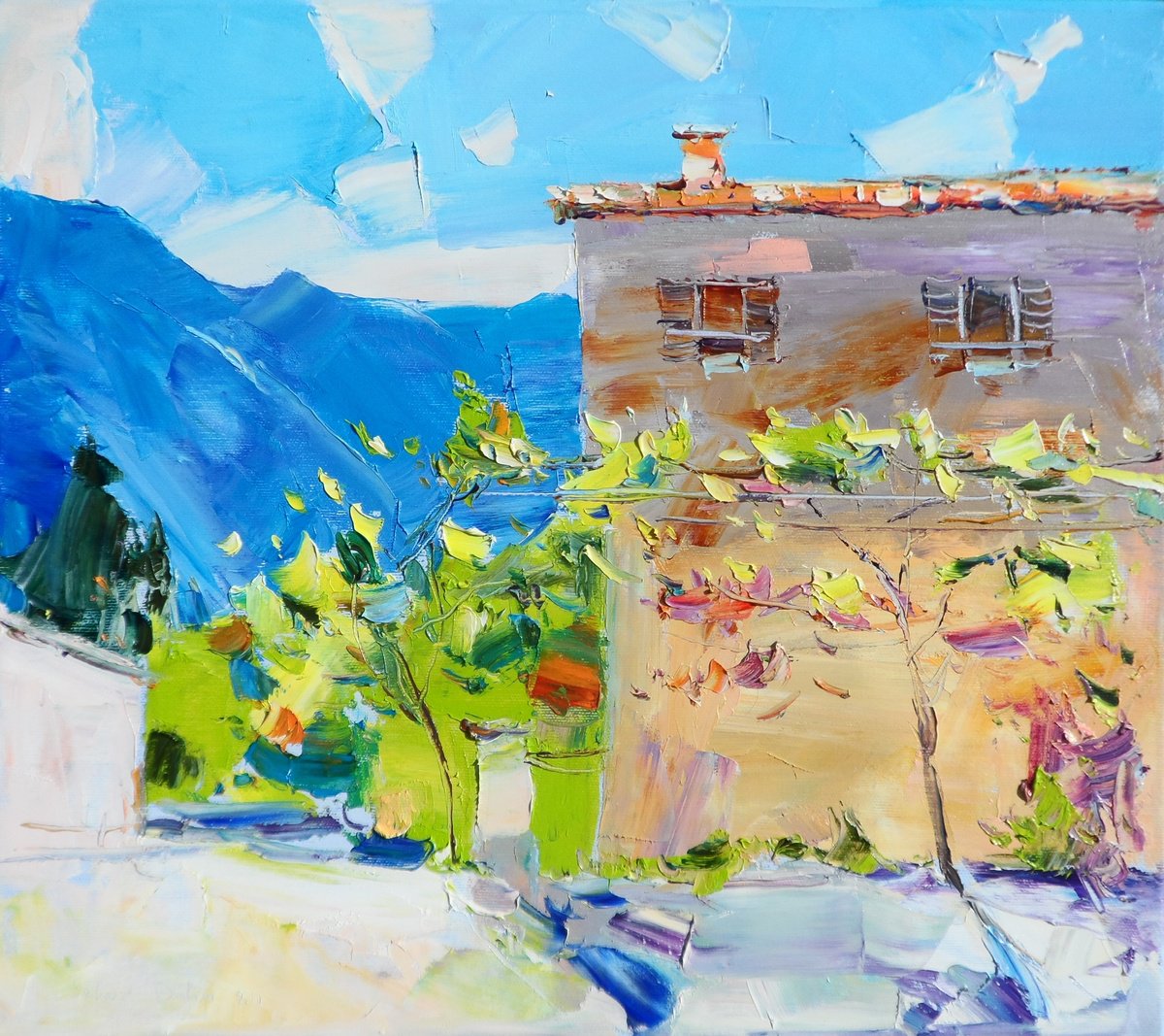 Impressionistic Landscape Oil Painting By Yehor Dulin, 18 X 16", Sunny Day, Original Artwork