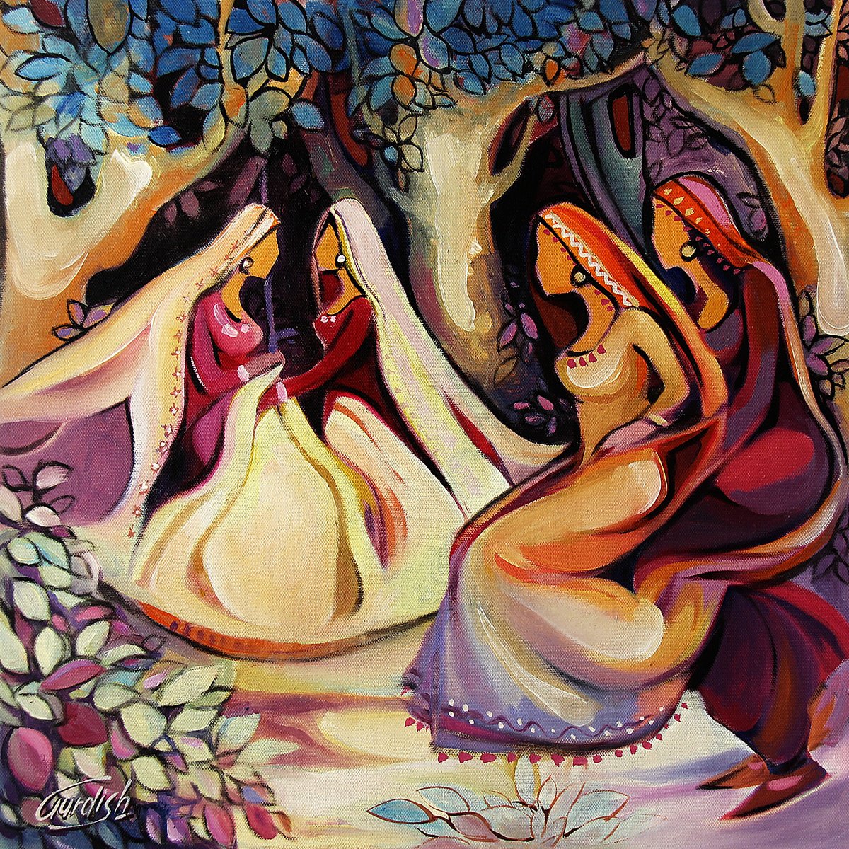 Abstract Portrait Acrylic Painting By Artist Gurdish Pannu, 18 X 18, Punjabi Paintin, Original Artwork