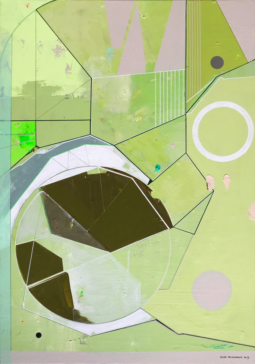 Abstract Acrylic Painting By Olga Hausmann, 28 X 39", Limetime, Original Artwork