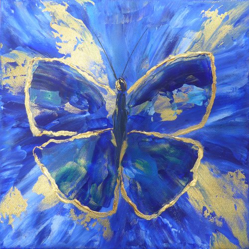 Blue and gold butterfly by Elaine Allender