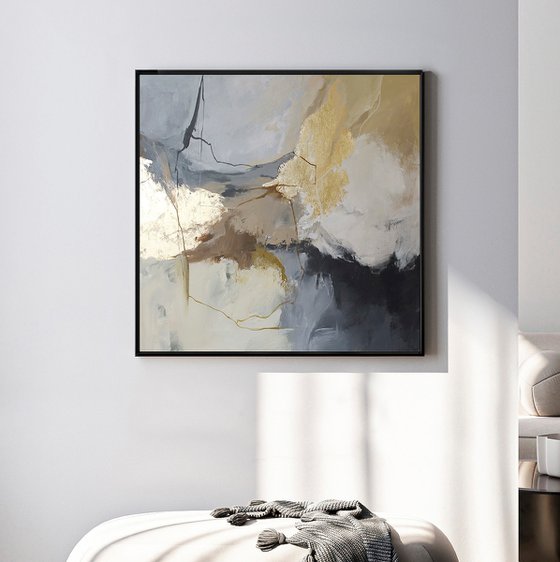 "Desert S" Beige gray gold abstract ac art