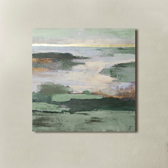 "Olive Estuary 3" Sage green abstract nature
