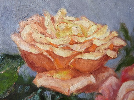 Bouquet of Roses in Vase Original Oil Painting